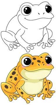 Cute Spotted Frog Vector Illustration with Coloring Page Version Illustrazione stock