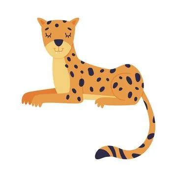 Cute Spotted Leopard as Wild African Animal Sitting Vector Illustration 스톡 일러스트