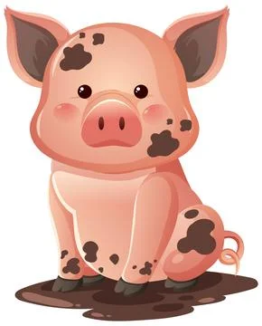 Cute Spotted Piglet Sitting in Mud Cartoon Vector Stock Illustration
