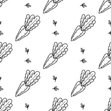 Cute spring and summer seamless pattern with carrots. Doodle Easter background Illustrazione stock