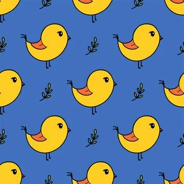 Cute spring bird seamless pattern vector illustration. Stock Illustration