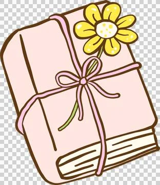 Cute Spring Bookish Close Book with flower Cartoon Hand Drawn Stock Illustration