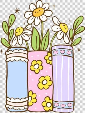 Cute Spring Bookish Stack Book with flower Cartoon Hand Drawn Stockillustratie