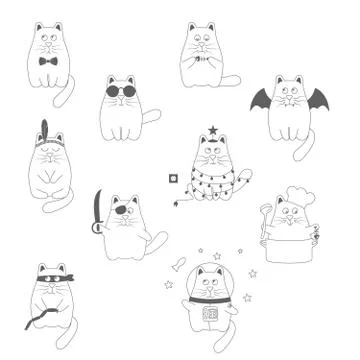 Cute spring cat character set Illustrazione stock