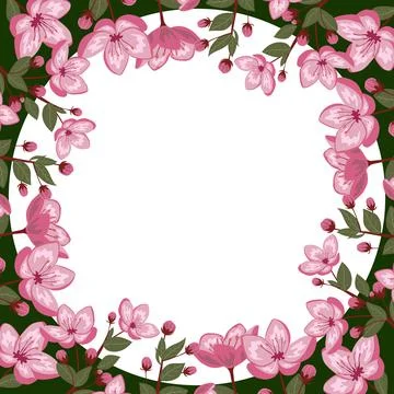 Cute spring cherry blossom vector frame illustration 스톡 일러스트