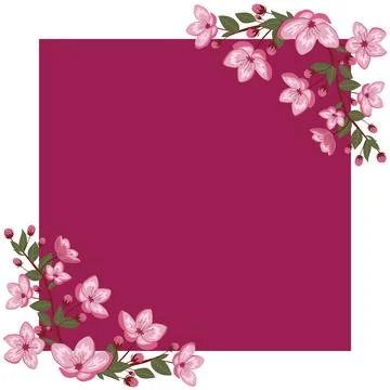 Cute spring cherry blossom vector frame illustration 스톡 일러스트