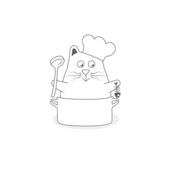 Cute spring cooking cat character Stock Illustration