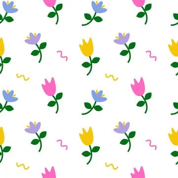 Cute spring flowers with abstract elements. Seamless pattern Stock Illustration