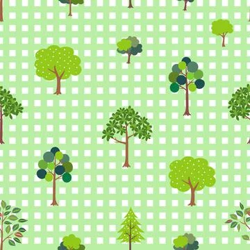 Cute spring forest seamless pattern in green color,can be use for wallpaper,f Stock Illustration