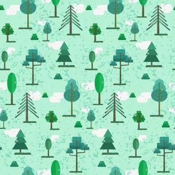 Cute spring or summer flat textured forest pattern Stock Illustration