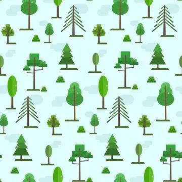 Cute spring or summer flat forest trees pattern Stock Illustration
