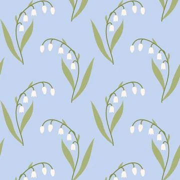 Cute, spring pattern. Lilies of the valley on a blue background Illustrazione stock