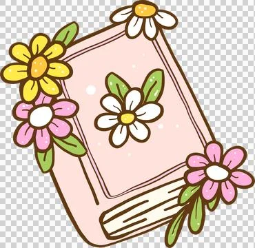 Cute Spring reading close Book with flowers Cartoon Hand Drawn Stock Illustration