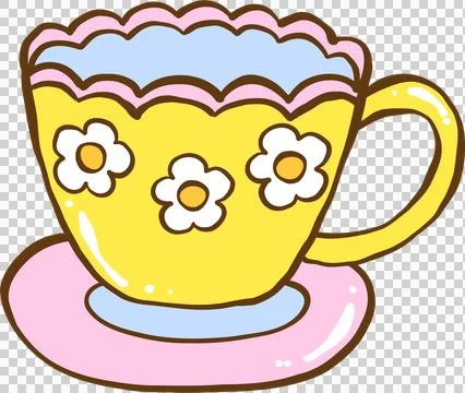 Cute Spring Teacup Cartoon Hand Drawn Stock Illustration