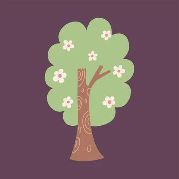 Cute spring tree with blossom. Hand drawn pastel tree vector illustration Stockillustratie