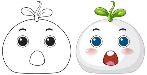 Cute Sprouting Seed Character in Color and Line Art Versions Stock Illustration