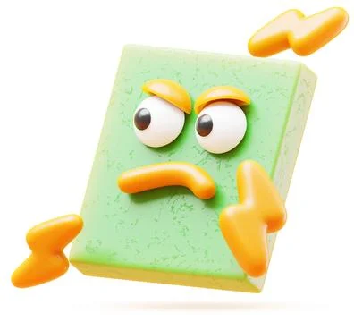 Cute square 3d character with angry face, to throw thunder and lightning on Stock Illustration