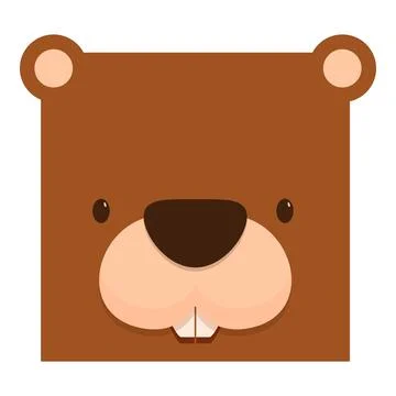 Cute square beaver face smiling and showing teeth Stock Illustration