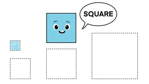 Cute square character with speech bubble and dotted square outlines Stock Footage 329208083