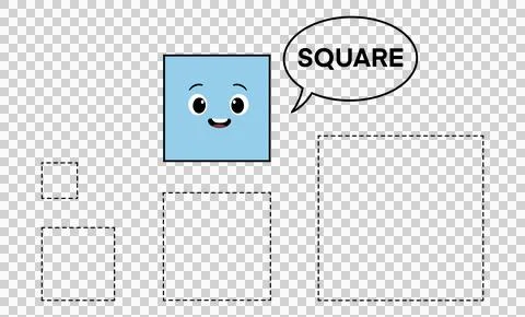 Cute square character with speech bubble and dotted square outlines Illustrazione stock