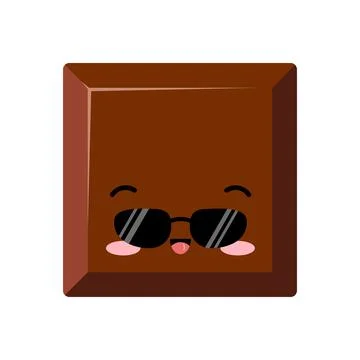 Cute square chocolate bar piece in sunglasses kids emoji character vector icon. Stock Illustration
