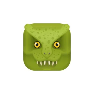 Cute square green crocodile face, kawaii avatar or monster with teeth emoji Illustrazione stock