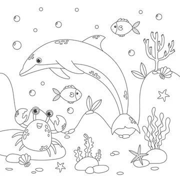 Cute square page coloring book for children. Stock Illustration