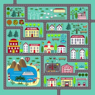Cute square road play mat for kids entertainment Stock Illustration
