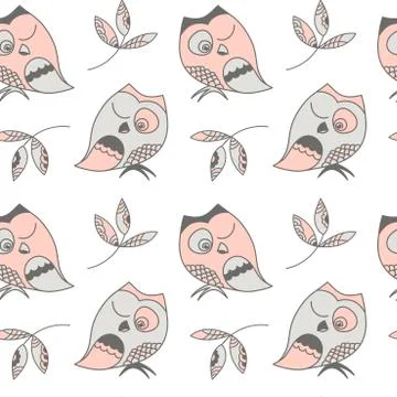 Cute squinting Owl . Seamless pattern , hand drawing with Doodle and zentangl Stock Illustration