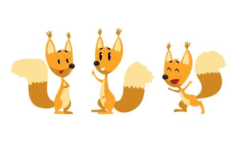 Cute Squirrel in Action Set, Funny Fluffy Red Wild Animal Vector Illustration Illustrazione stock