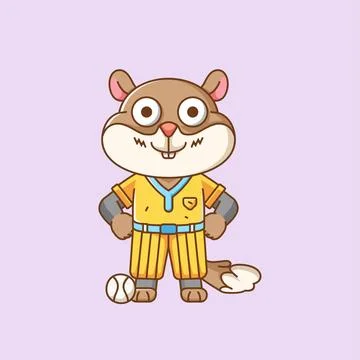 Cute squirrel Baseball player animal kawaii chibi character mascot Stock Illustration