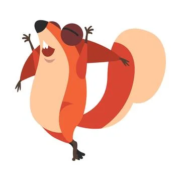 Cute Squirrel with Bushy Tail Jumping with Joy Vector Illustration Stock Illustration