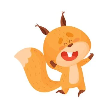 Cute Squirrel Character Jumping with Joy Vector Illustration Stock Illustration