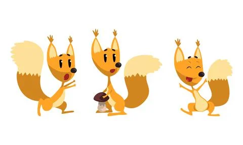 Cute Squirrel Doing Different Activities Set, Funny Wild Animal Character Vector Stock Illustration