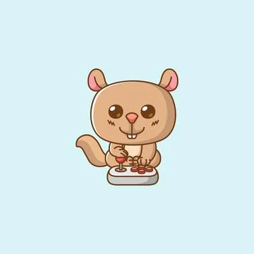 Cute squirrel Gamer Playing Game with joystick kawaii chibi character mascot イラスト素材