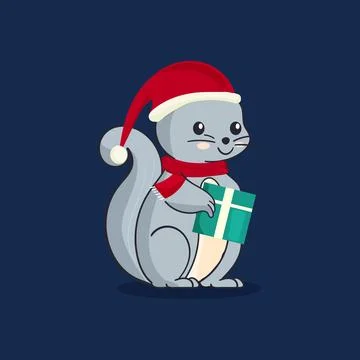 Cute Squirrel with gift and Christmas Outfit vector illustration Stock Illustration