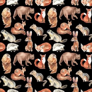 Cute squirrel, groundhog, bear, fox, hare, hedgehog, chipmunk. Forest little Stock Illustration