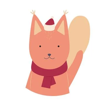 Cute squirrel in a hat and a scarf. Vector illustration for cards Illustrazione stock