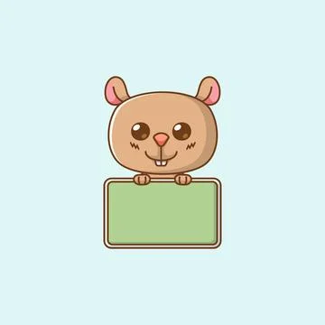 Cute squirrel hold blank space board banner kawaii chibi character mascot Stock Illustration