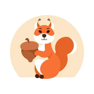 Cute squirrel holding acorn. Vector illustration in cartoon style. Stock Illustration