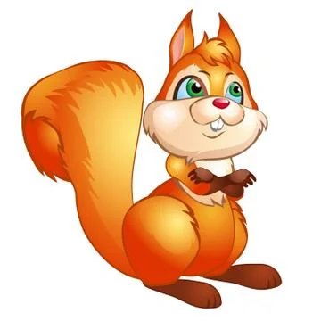 Cute squirrel isolated on white background. Vector cartoon close-up illustration Stock Illustration