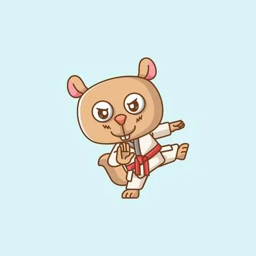 Cute squirrel Karate training martial art kawaii chibi character mascot イラスト素材