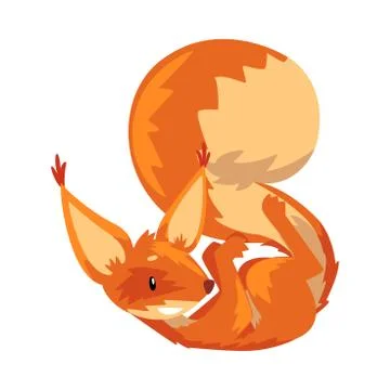 Cute Squirrel Lying on Its Back, Funny Little Orange Rodent Animal Cartoon 스톡 일러스트