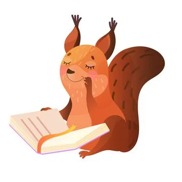 Cute squirrel reading book. 스톡 일러스트