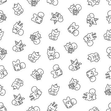 Cute squirrel. Seamless pattern. Coloring Page. Stock Illustration