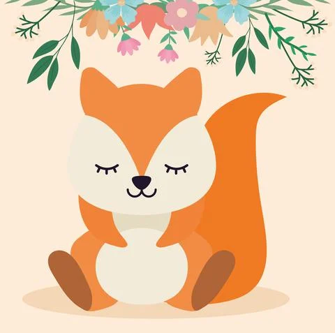 Cute squirrel sitting under the flowers イラスト素材