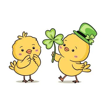 Cute St Patrick Day chick illustration with baby chicken Stock Illustration