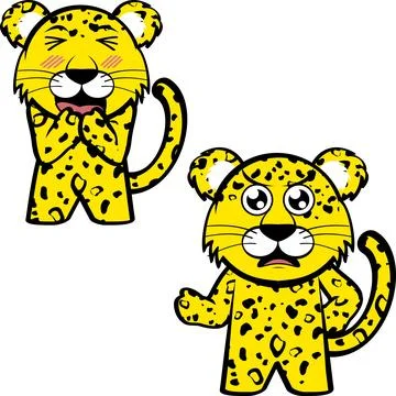 Cute standing chibi leopard kid character cartoon Stock Illustration
