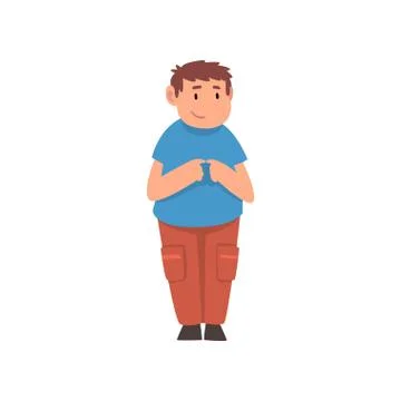 Cute Standing Fat Boy, Overweight Child Character Vector Illustration Stock Illustration