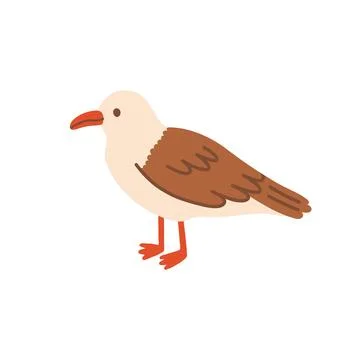 Cute standing seagull character vector illustration facing left. Marine sea Stock Illustration